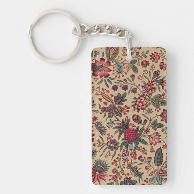 Floral Tapestry Needlework Flower Art Key Ring (Front)