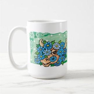 Floral Taurus Bull with Blue Flowers Coffee Mug