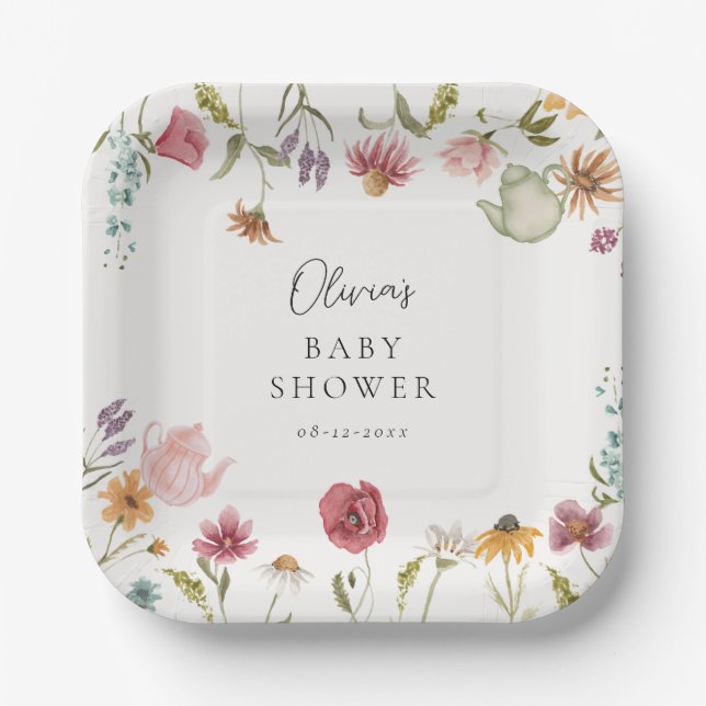 Floral Tea Baby Shower Plates (Front)