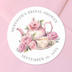Floral Tea Bridal Shower Classic Round Sticker