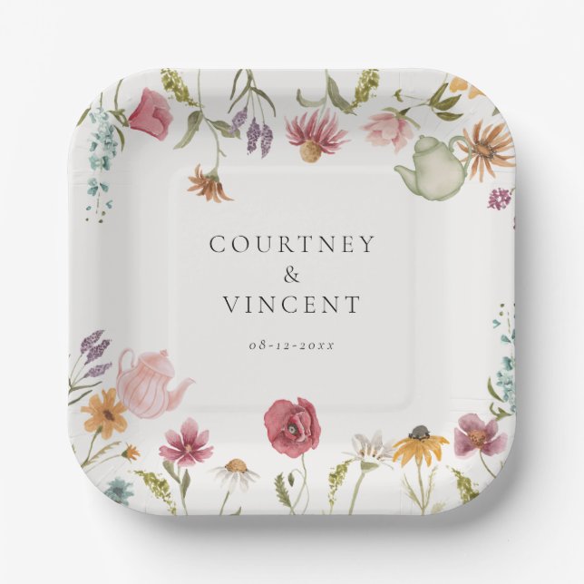 Floral Tea Bridal Shower Plates (Front)
