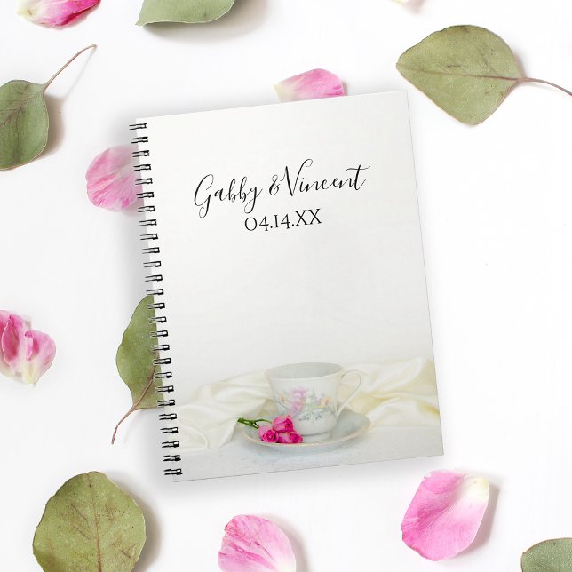 Floral Tea Cup and Pink Roses Wedding Guest Book (Creator Uploaded)