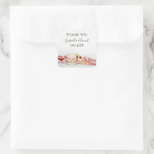 Floral Tea Cup Pearls Wedding Thank You Favour Tag
