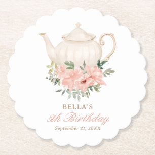 Floral Tea Party Birthday Paper Coaster