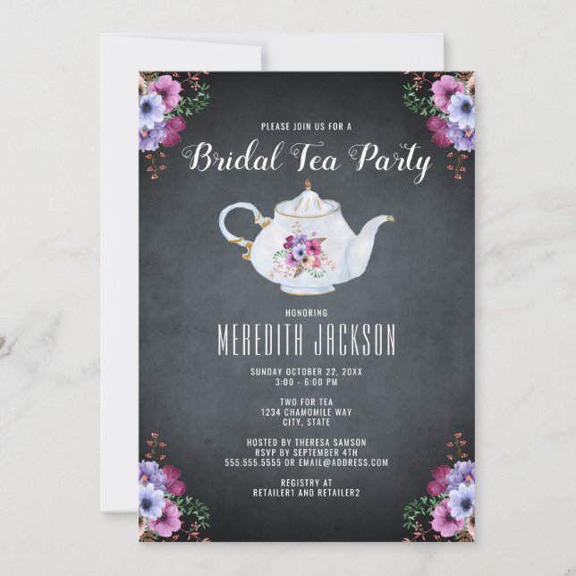 Floral Tea Party Bridal Shower Invitation (Front)