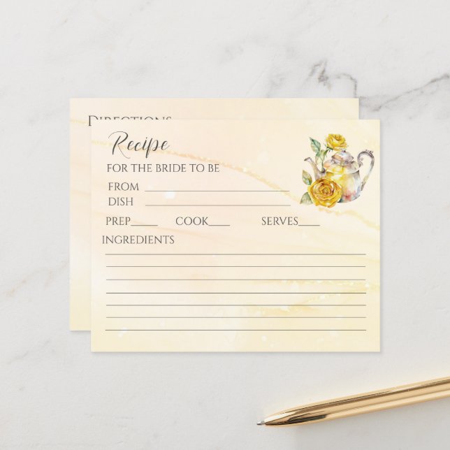 Floral tea party bridal shower recipe card (Front/Back In Situ)