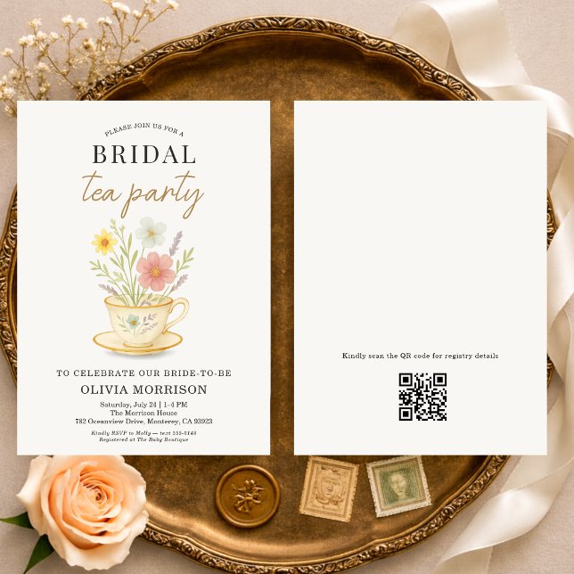 Floral Tea Party QR Code Bridal Shower Invitation (Creator Uploaded)