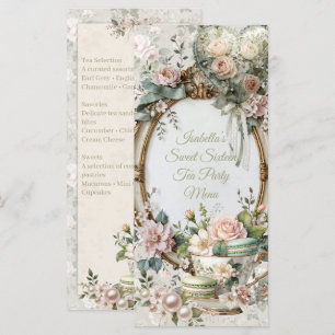 Floral Tea Party Sweet 16 Menu Card