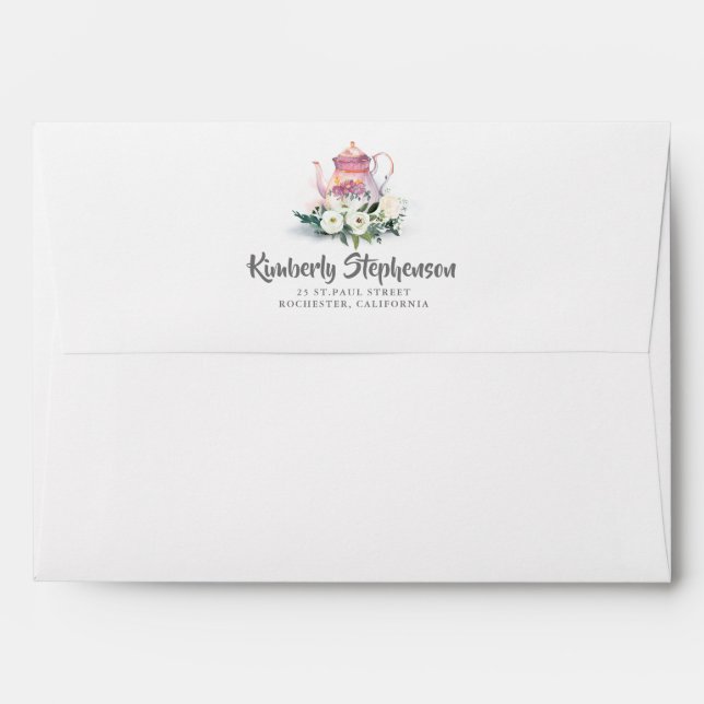 Floral Tea Pot Birthday Party Envelope (Back (Top Flap))