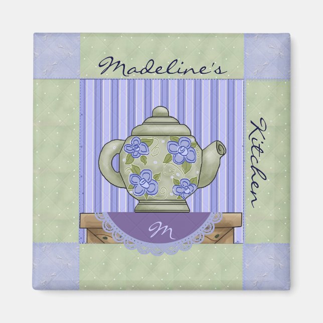Floral Tea Pot Quilt Block Magnet (Front)