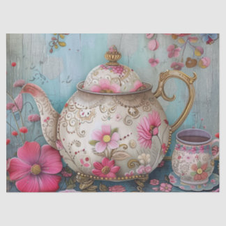 Floral Tea Time Teapot Decoupage Tissue Paper