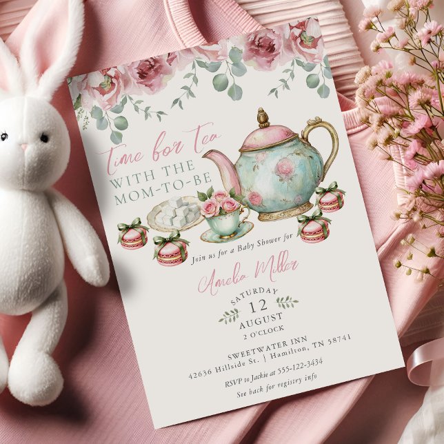 Floral Tea with the Mom-to-be Girl Baby Shower  Invitation (Floral Tea with the Mom-to-be Girl Baby Shower Invitation)