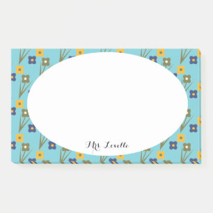 Floral Teacher Aqua Custom Name Post-it Notes
