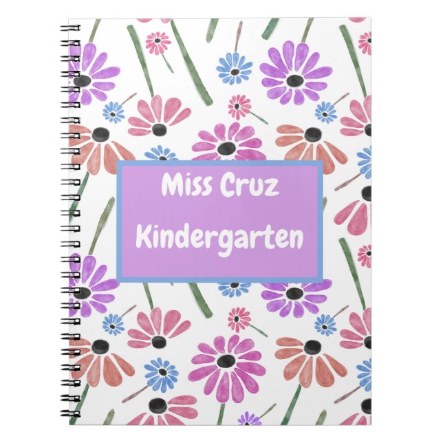 Floral Teacher Name/Grade Colourful  Notebook (Front)