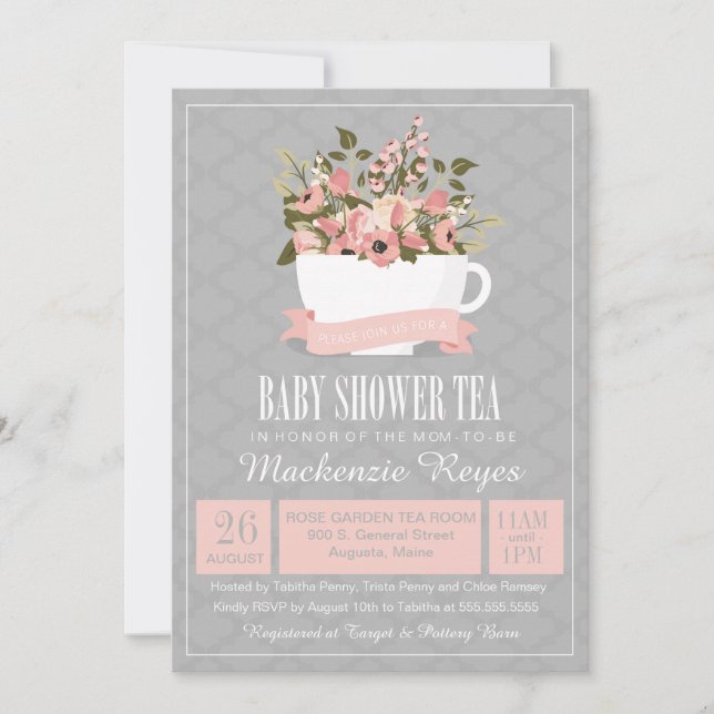 Floral Teacup Baby Shower Tea Invitation (Front)