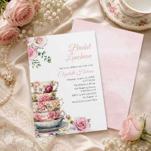 Floral Teacup Bridal Luncheon Invitation