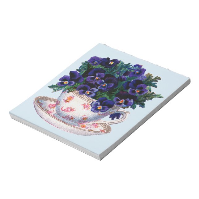 Floral Teacup Classic Vintage Illustration Notepad (Rotated)