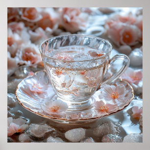 🌸 Floral Teacup Kitchen Wall Gift For Tea Lovers Poster
