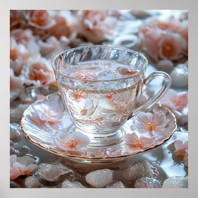 🌸 Floral Teacup Kitchen Wall Gift For Tea Lovers  Poster (Front)