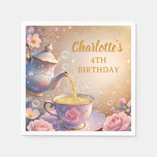 Floral Teacup & Teapot - Pastel Elegant Tea Party Napkin (Front)