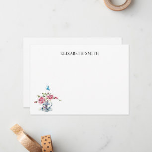 Floral teacup vintage flowers custom name card