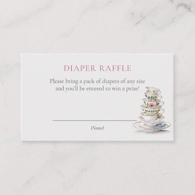 Floral Teacups Baby Shower Diaper Raffle Ticket Enclosure Card (Front)