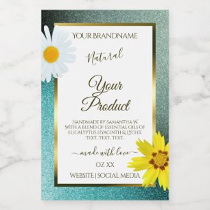 Floral Teal and Blue Glitter White Product Labels