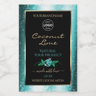 Floral Teal Black Product Labels Soft Glitter Logo