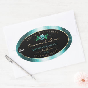 Floral Teal Black Product Labels Soft Glitter Logo