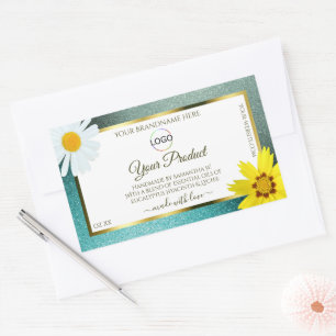 Floral Teal Blue Glitter White Product Labels Logo