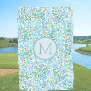 Floral Teal Blue Preppy Custom Initial Ladies Golf Towel