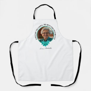 Floral Teal Frame Grandkid to Grandma Photo Apron