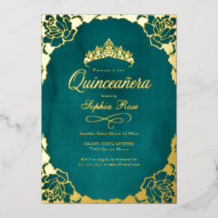Floral Teal Gold Crown Quinceanera