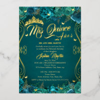 Floral Teal Gold Scroll Mis Quince Quinceanera