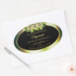 Floral Teal Green Marble Black Product Label Roses