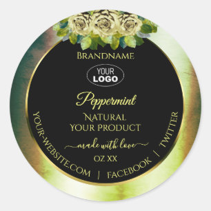 Floral Teal Green Marble Black Product Labels Logo