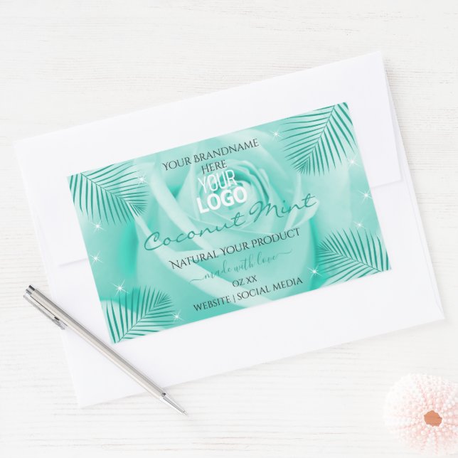 Floral Teal Product Labels Rose Palm Leaves Logo (Envelope)