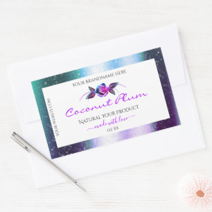 Floral Teal Purple Glitter White Product Labels