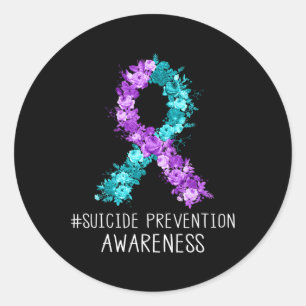 Floral Teal Purple Ribbon Suicide Prevention Aware Classic Round Sticker