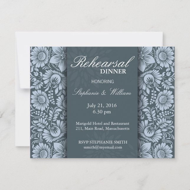 Floral Teal Rehearsal Dinner Card (Front)