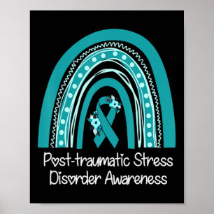 Floral Teal Ribbon Rainbow Warrior Ptsd Awareness Poster