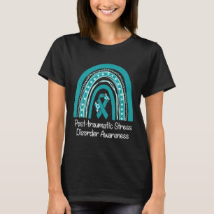 Floral Teal Ribbon Rainbow Warrior Ptsd Awareness T-Shirt