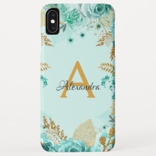 Floral Teal Roses and Gold Foil Monogram Case-Mate iPhone Case