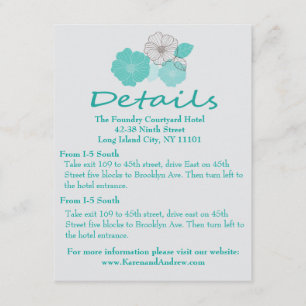 Floral Teal Turquoise Wedding Details / Direction Enclosure Card