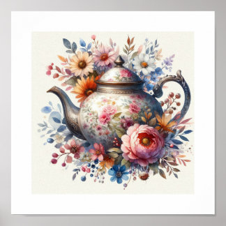 Floral Teapot 3 Poster