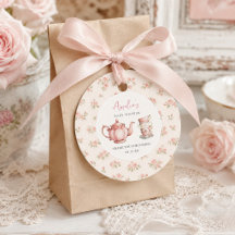 Floral Teapot and Tea Cups Pink Baby Shower