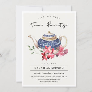 Floral Teapot Any Age Birthday Tea Party Invite