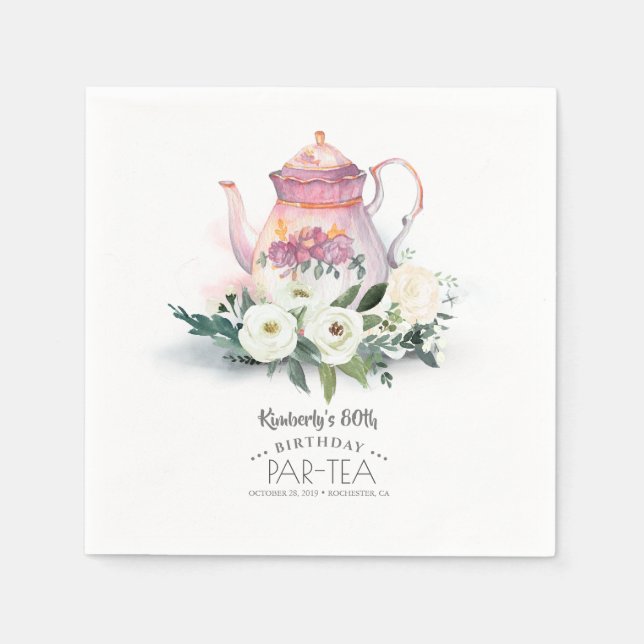 Floral Teapot Birthday Par-Tea Napkin (Front)