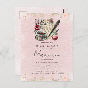 Floral Teapot Bridal Shower Tea Party Invitation Postcard