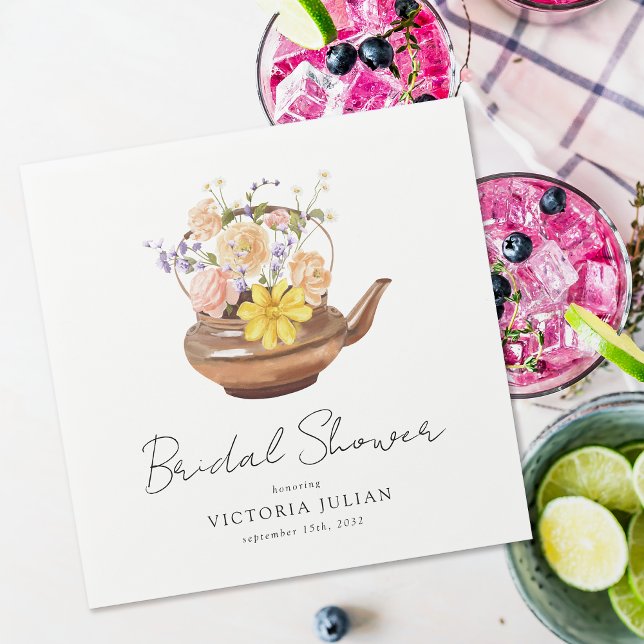Floral Teapot Bridal Shower Tea Party Napkin (Creator Uploaded)